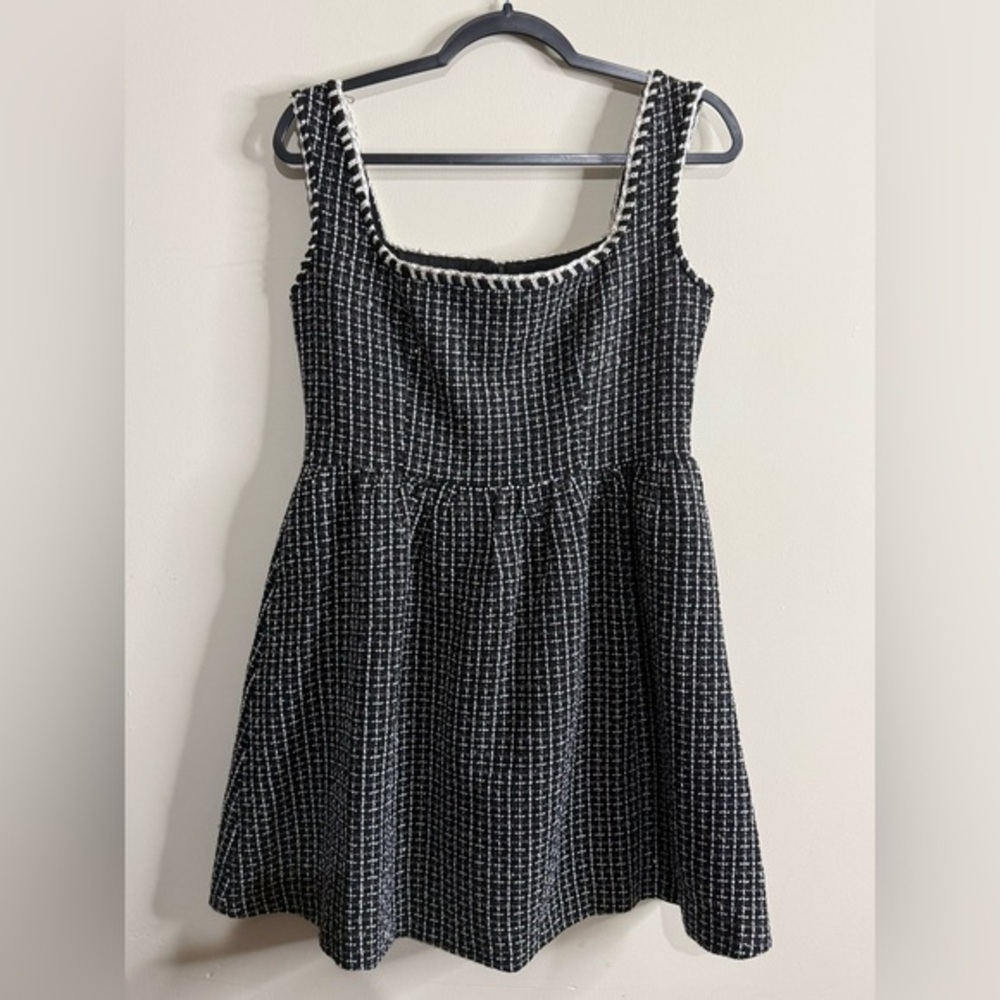 Cider Tweed U-Neckline Mini Dress in black and white